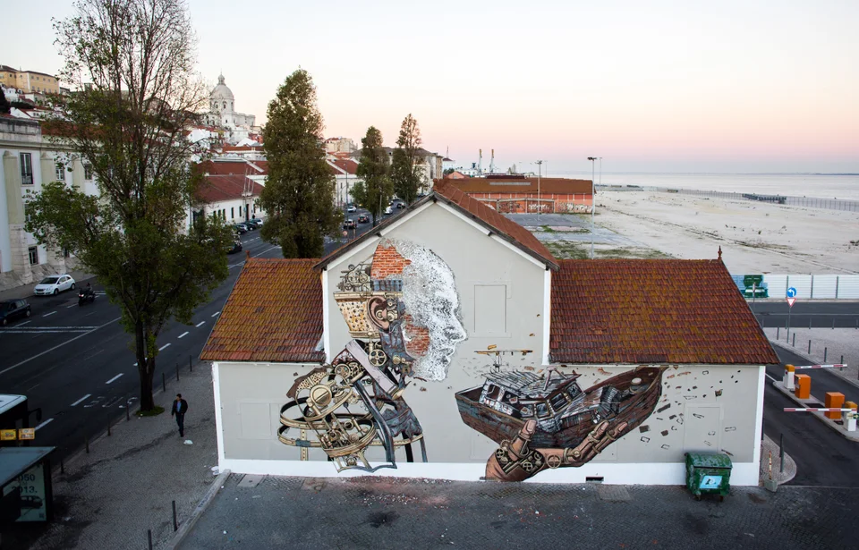 PixelPancho & Vhils — Doca do Jardim do Tabaco — Walls work, 2013, Lisbon, Portugal